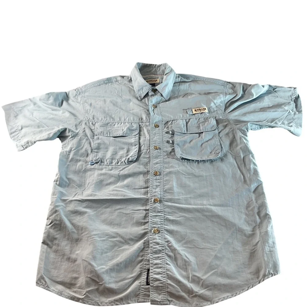 Magellan Sportswear Fishing Shirt Vented Short Sleeve Button Up Medium‎